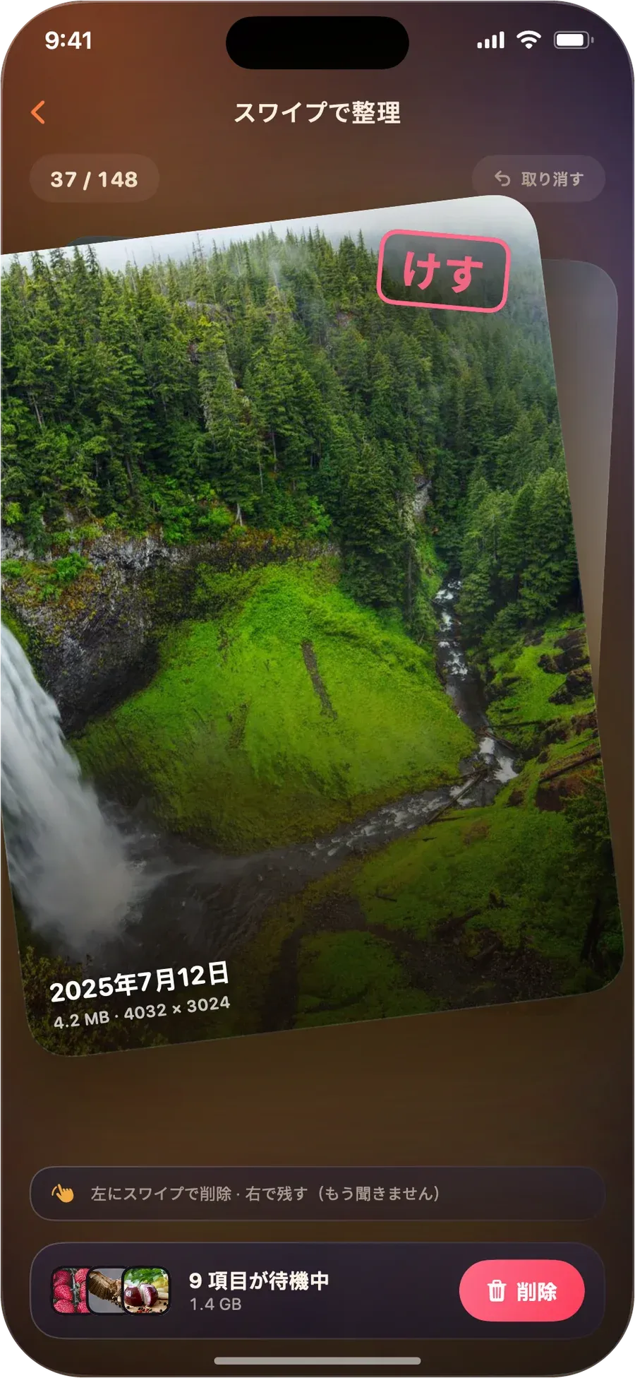 DustFoxのスワイプで整理の画面