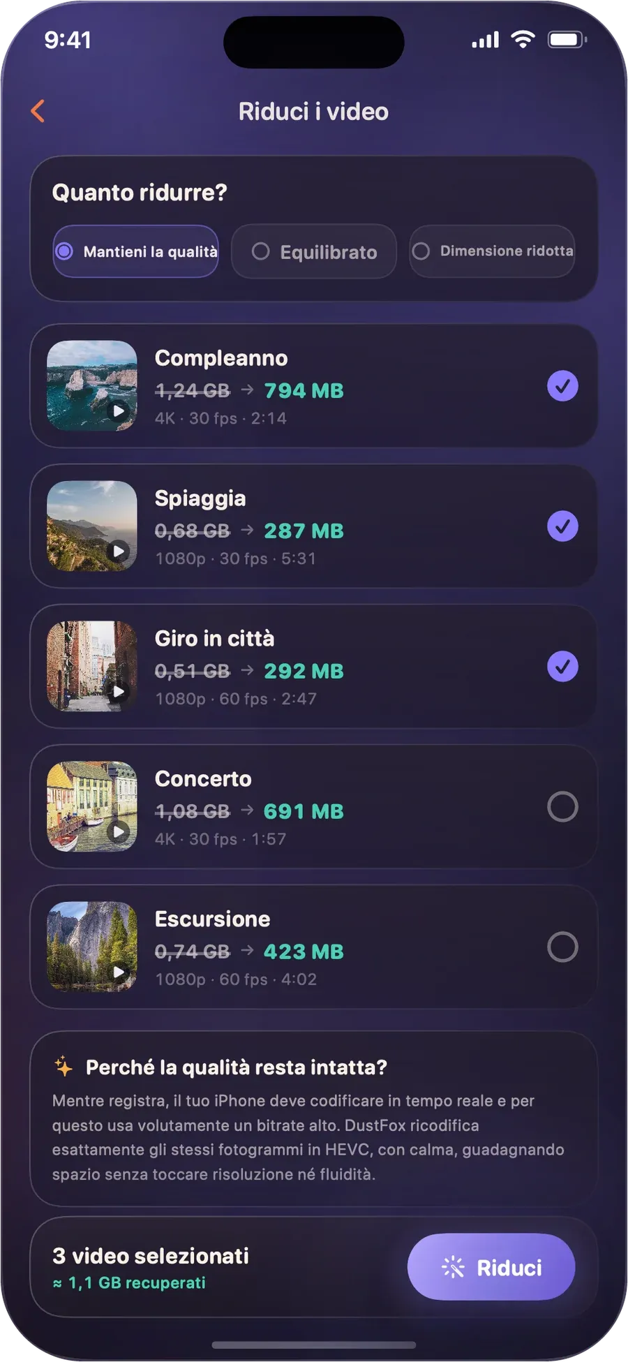 Schermata Riduci i video in DustFox