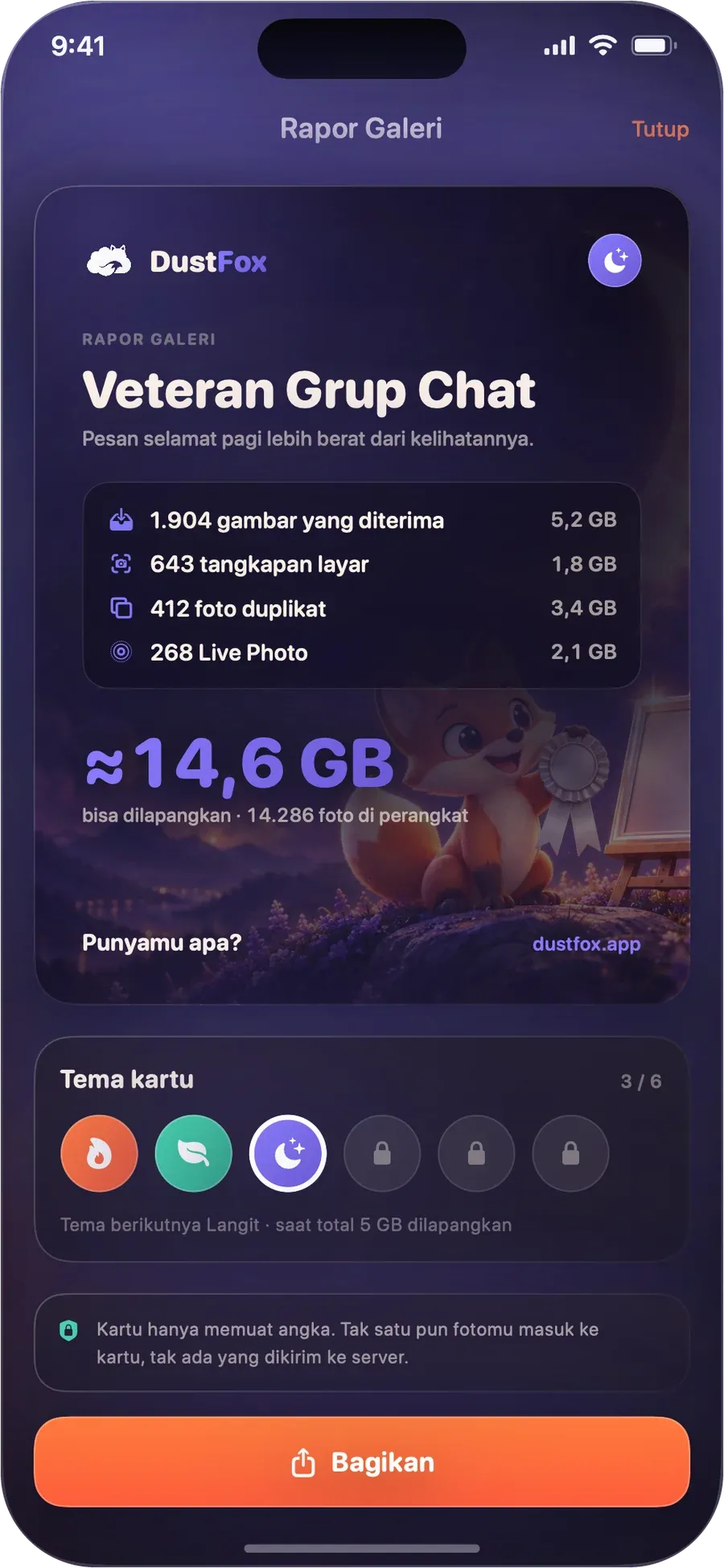 Rapor Galeri dengan gelar Veteran Grup Chat dan ruang yang bisa dilapangkan