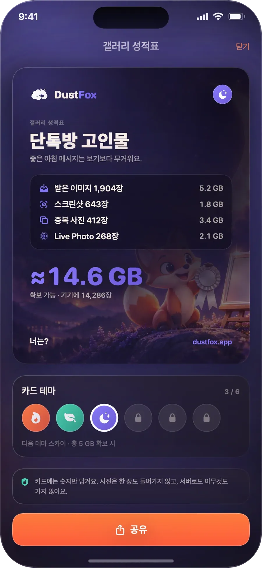 단톡방 고인물 칭호와 비울 수 있는 공간이 표시된 갤러리 성적표
