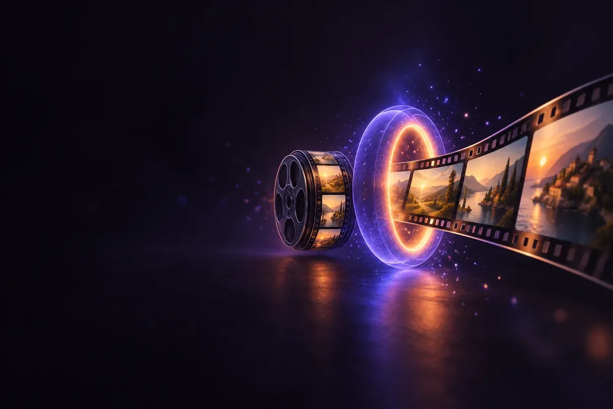 A film strip being pressed into a smaller, brighter strip