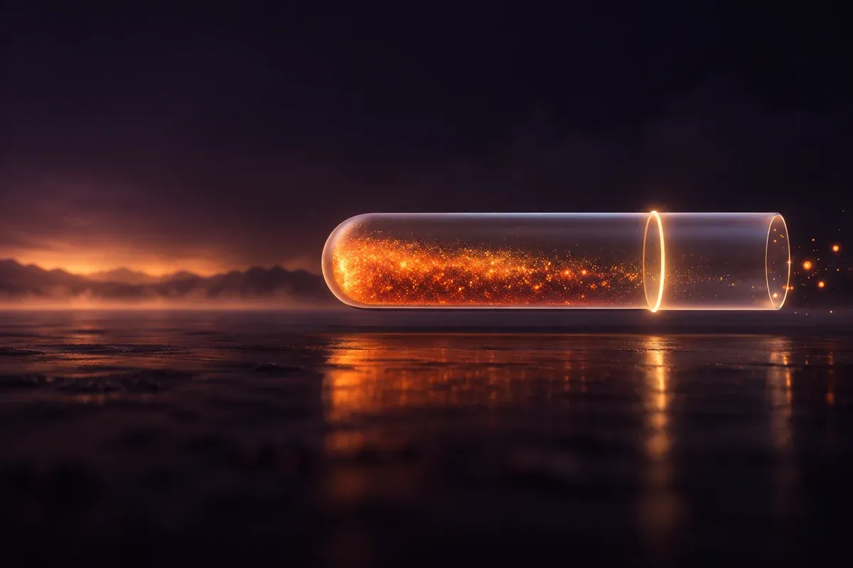 A glowing gauge filling up toward a goal